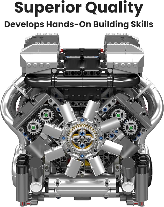 Mould King W16 Model Engine Kit for Adults, V8 Engine Building Sets, Mini Engine Toys Scale with Motor, STEM Project Building Kits, DIY Collectible Blocks for 14+ (2024 Pieces) 10201