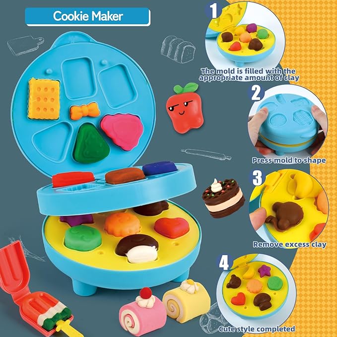 104 PCS 4 in 1 Color Dough Sets for Kids Ages 3-4-8, Dough Tools Accessories Kit, Ice Cream Playset Noodle Cookie Cake Maker, Pretend Play Kitchen Creations Food Toys Arts Crafts for Toddler Girl Boy