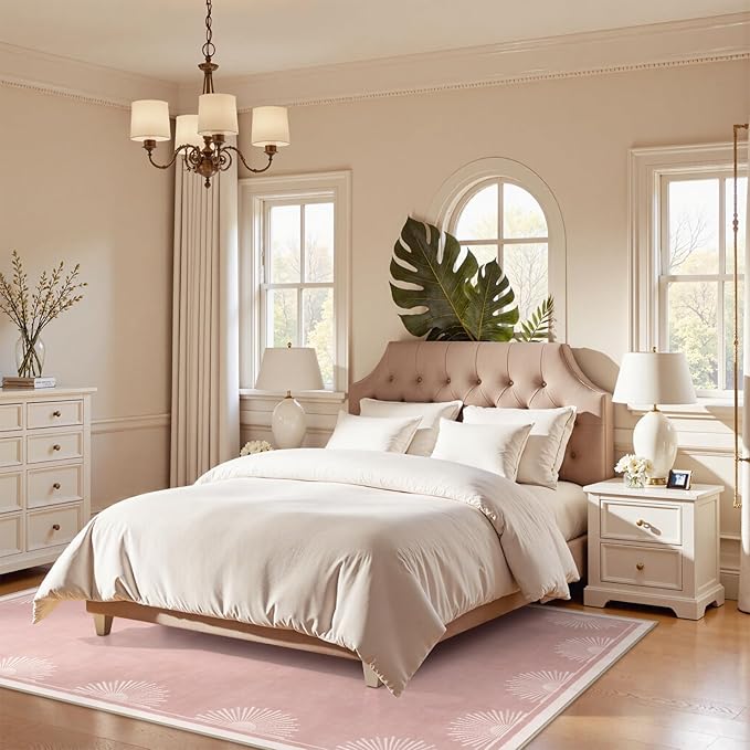 Modern Pink 8x10 Rug for Living Room,Ultra Thin Washable Bedroom Rug 8x10 Under Bed, Non Slip Sun Print Large Rugs, Non Shedding Throw Carpet for Girls Room Nursery Dorm(8'x10',Pink)