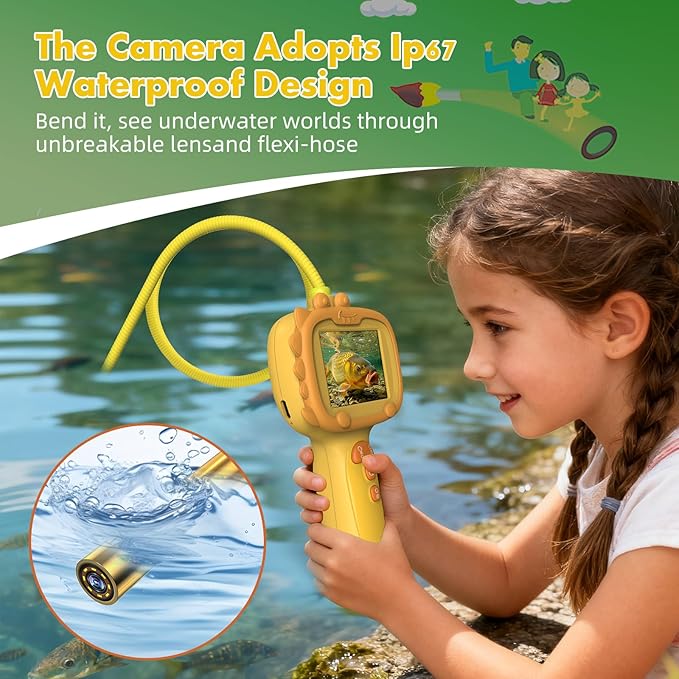 Borescope Camera with Light for Kids | STEM Science Educational Toy for 4 5 6 7 8 9 10 12 Years Old Boys & Girls | Birthday Gift for Outdoor Adventures & Nature Discovery (Orange)