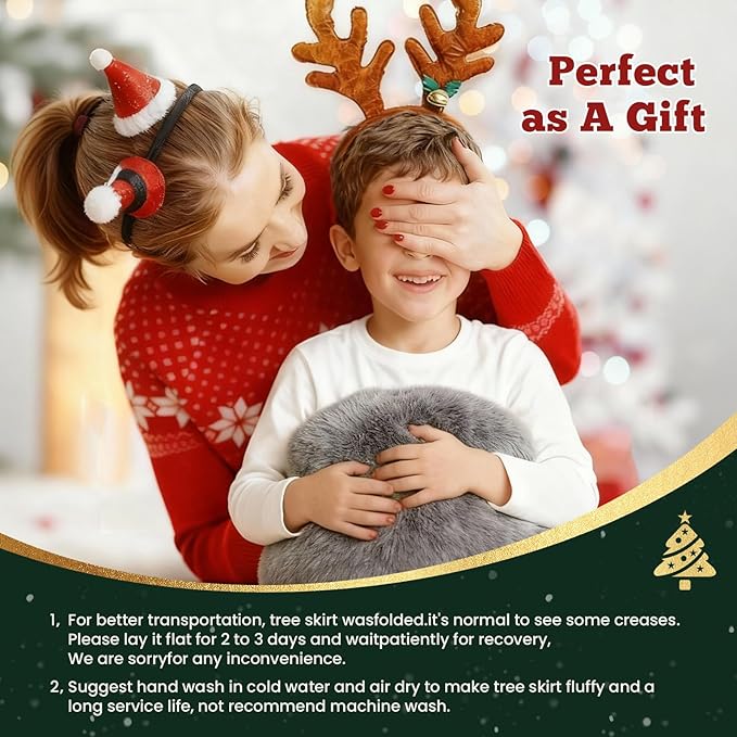 iMucci 48inch Christmas Tree Skirt Wool Fur Grey Tree Skirt Small Tree Skirts Grey Trees Skirt Holiday Party Decoration