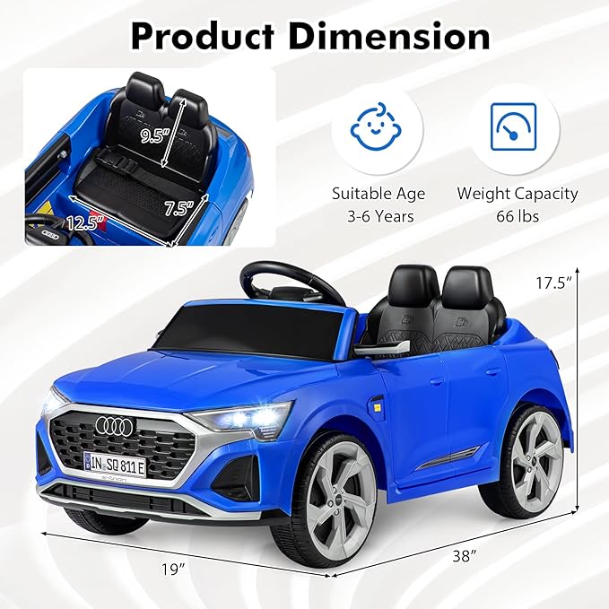 Licensed Audi SQ8 Ride on Car by INFANS, Battery Powered Electric Vehicle for with Remote Control, Adjustable Music, LED Lights, Suspension, Driving Toy Gift for Kids Toddler Age 3+ (Blue)