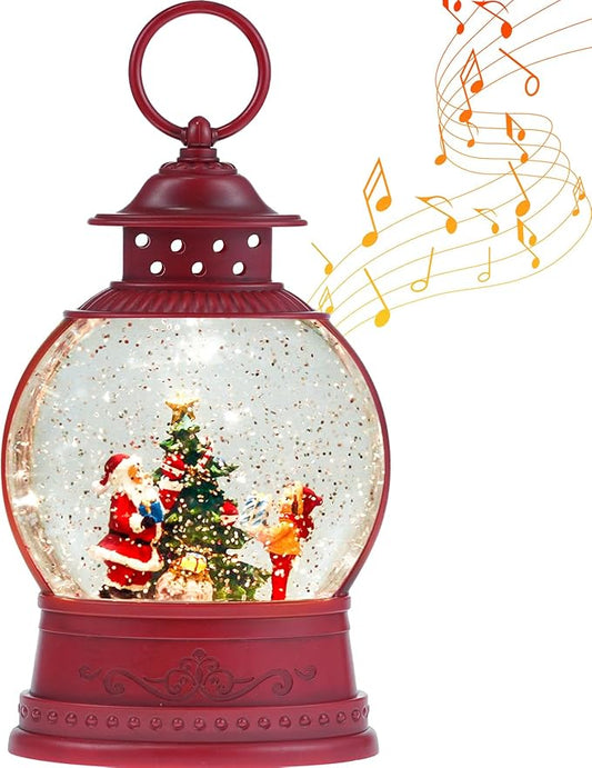 Christmas Snow Globe, Santa Lighted Snow Globes Lantern, 6H Timer, Battery & USB Operated Christmas Tree Snow Globe Lantern, Musical Spinning and Swirling Glitter Christmas Decorations Gifts