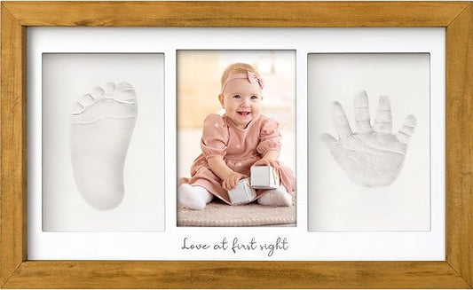 Baby Hand and Footprint Kit - Clay Handprint Keepsake Frame, Newborn Nursery Picture Frame, Personalized New Mom Gifts for Baby Shower & Registry (Golden Wheat)