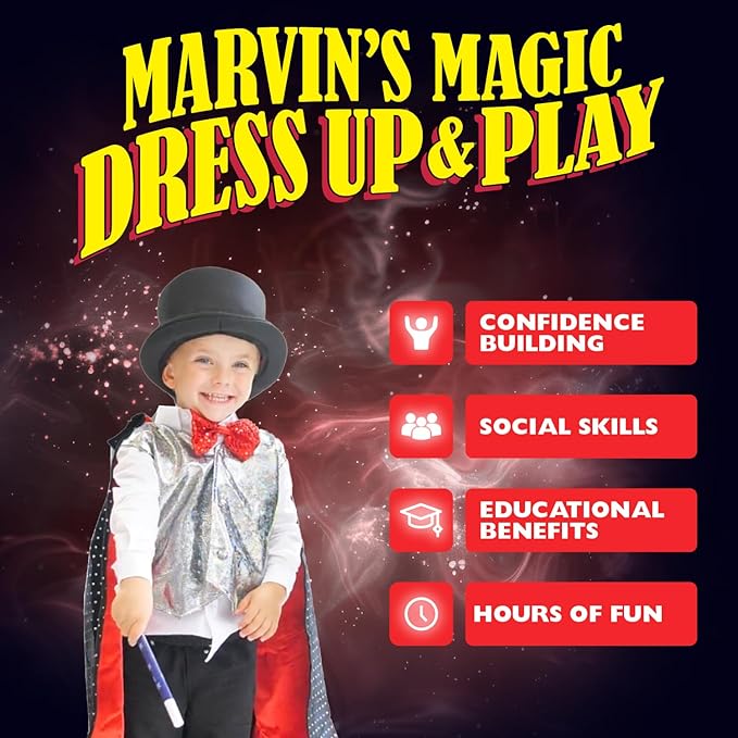 Marvin's Magic - Magician Costume with Magic Wand, Stickers, Magician Hat, Colouring Book and More - Gifts for Children, Toys, Kids Halloween Costume - Kids Costume