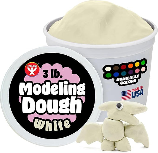 Hygloss Play Modeling Dough for Kids – Safe & Non-Toxic Sensory Dough for Arts and Crafts – 3 lb Tub – Play Clay for Toddler Activities, Preschool Classroom Must-Haves – White Color, Unscented