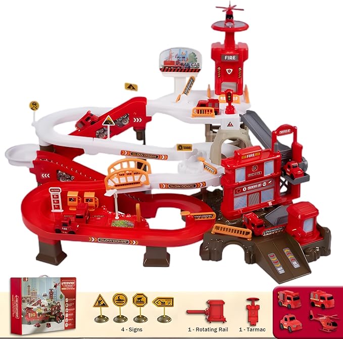 Construction Vehicle Toys Race Car Track for Kids Age 3-8 Train Set Best Birthday Gift with 4 Mini Engineering Cars