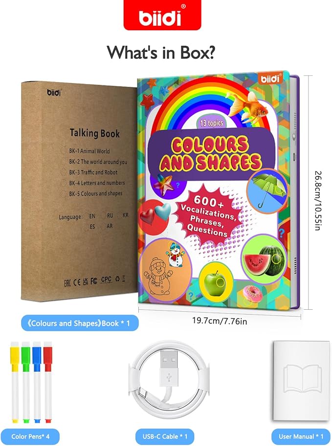 Interactive Talking Activity Book,English Word Sound Book for Kid Age 3+ Year Old,Sensory Autism Toy,Educational Learning Travel Toys for Boys Girls Gift,with Drawing Zone,4 Color Pens,600+Sound