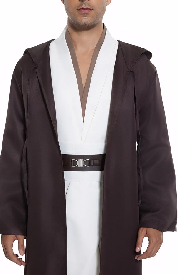 Men's Hooded Robe Tunic Cosplay Costume Knight Cloak Tunic Uniform Pants with Belt Full Set Halloween Outfits