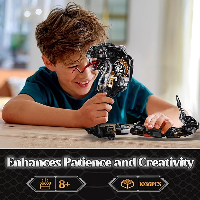 Mechanical Snake Building Block Set 1036PCS Mecha Snake Model Kit with Movable Joints Cyberpunk Animal Art Frame Decor Toy STEM Building Toy for Kids 8+ Adults Collectors Compatible with Lego