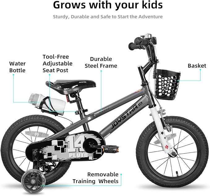 JOYSTAR Pluto 12 14 16 18 20 Inch Kids Bike with Light Up Training Wheels, Kids' Bicycle for Boys Girls Age 3-12 Years, Children Bikes, Multiple Colors