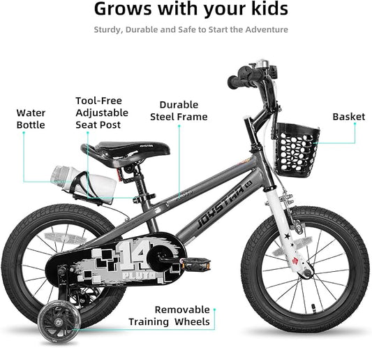 JOYSTAR Pluto 12 14 16 18 20 Inch Kids Bike with Light Up Training Wheels, Kids' Bicycle for Boys Girls Age 3-12 Years, Children Bikes, Multiple Colors