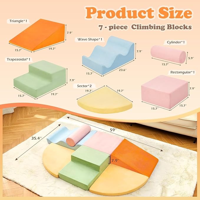 Climbing Toys for Toddlers, Toddler Climbing Toys Indoor, 7-Piece Soft Foam Climb Blocks Set, Toddler Playtime Corner Climber Indoor Foam Play Gym for Crawling and Sliding
