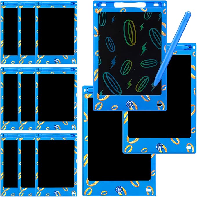 Nezyo 12 Pack Large Kids Party Favors Blue Golden Rings LCD Writing Tablet for Kids 8.5 Inch Drawing Tablet Erasable Reusable Electronic Drawing Pads for Birthday Supplies Gifts Goodie Bags Stuffers