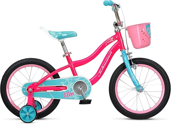 Schwinn Elm BMX Style Toddler and Kids Bike, For Girls and Boys, 16-Inch Wheels, With Saddle Handle, Training Wheels, Chain Guard, and Front Basket, Recommended Height 38-48 Inch, Pink