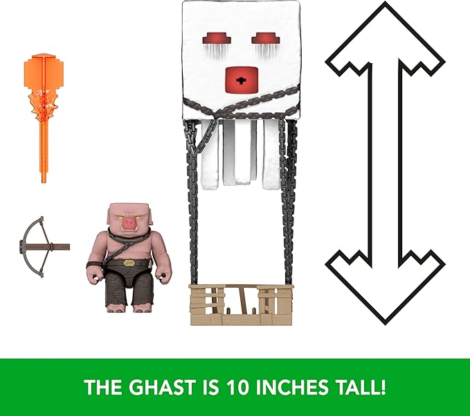 Mattel Minecraft Action Figure Set, Blast Attack Ghast with Lights, Sounds, Launcher & Projectile, Plus Piglin Warrior Inspired by The Movie
