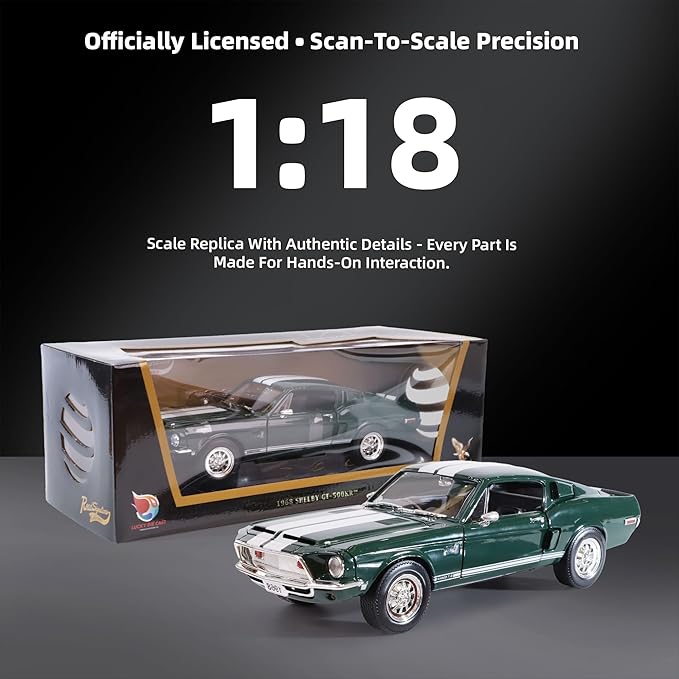 1968 Ford Shelby Cobra GT-500KR 1:18 Scale Diecast Model Premium Alloy Sports Cars with Display Case, Working Steering, Best Gift for Men, Dad & Kids 14+ Years Collector's(Green)