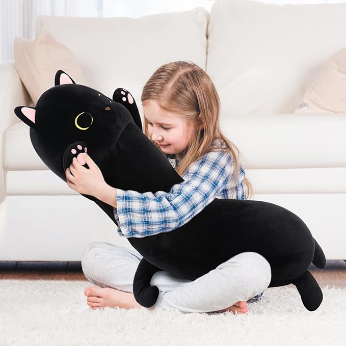 MaoGoLan Long Cat Body Pillow for Kids, 44'' Big Kitten Plush for Adults, Big Black Cat Stuffed Animal for Girl, Large Kitten Plush Throw Pillow Doll