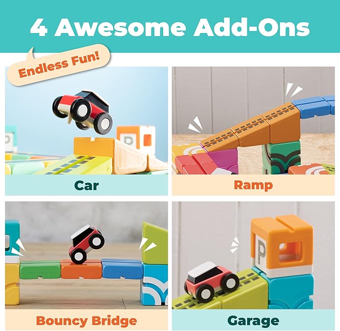QBI Magnetic Blocks STEM Building Toys for Kids Ages 4-8 | 3D Magnetic Building Blocks with 2 Cars | Educational Montessori Sensory Cubes for Boys & Girls | Birthday Gift for Age 3 4 5 6 7 8 (46PCS)