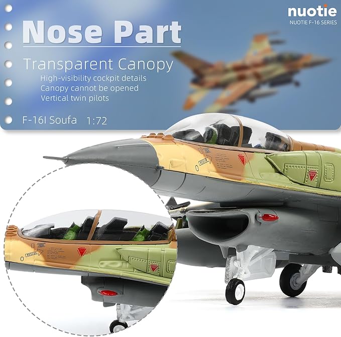 1/72 Scale F-16I Soufa Multirole Fighter Airplane Pre-Build Model Kits Finished Diecast Aircraft Metal Jet Model Display Collection or Gift (F-16I-Israel)