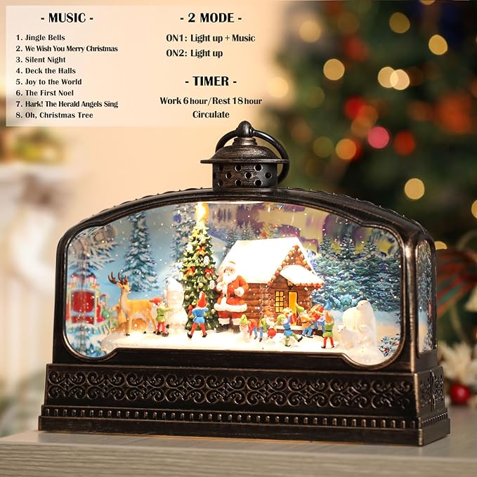 Christmas Snow Globe Christmas Decorations for Home Santa Claus Gnome Polar Bear Reindeer Christmas Tree Snowman House with Timer Music
