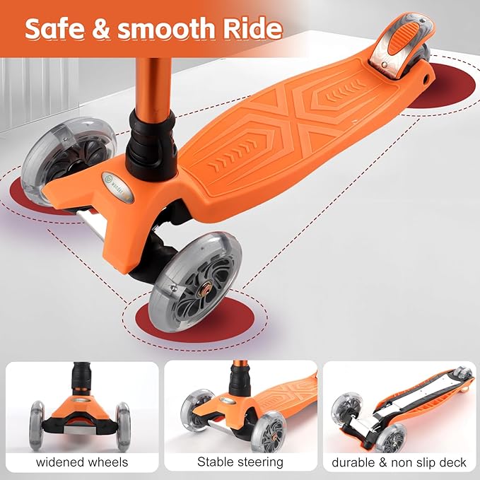 3 Wheel Scooter for Kids Ages 6-12,Kids Scooter with Light Up Wheels, Sturdy Deck Design, and 4 Height Adjustable Suitable for Kids Ages 3-12