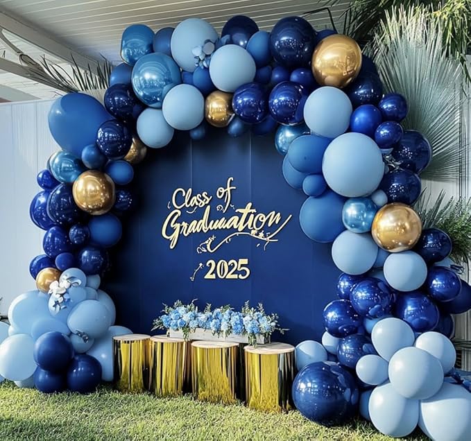 Navy Blue Gold Balloon Arch Kit - Double Stuffed Royal Dusty Blue Gold Balloon Garland Latex Pastel Dark Different Sizes for Graduation Birthday Baby Shower Anniversary Wedding Decor