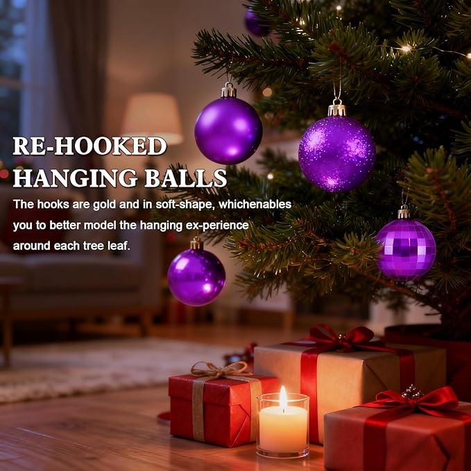 2.36" Christmas Balls Christmas Tree Ornaments Shatterproof Plastic Holiday Ornament Festival Hanging Ball Holiday Decorations Set of 24pcs