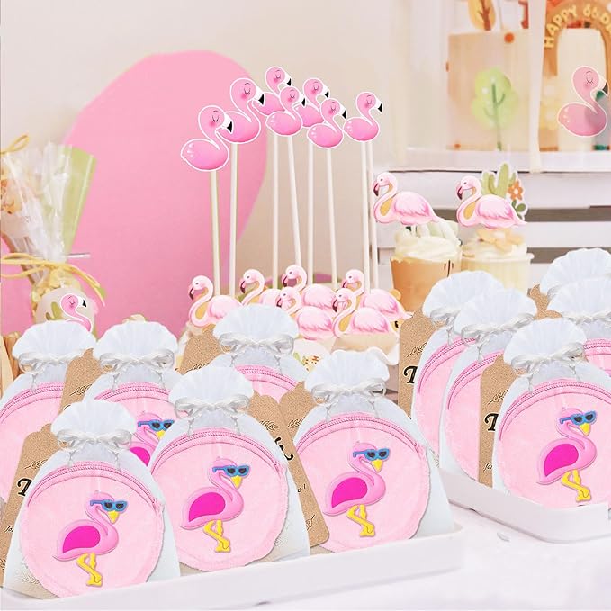 15 Pack Flamingo Mini Coin Purses with Keyring for Summer Holiday Luau Tropical Hawaiian Party Supplies, Present for Friends, Creative Souvenirs, Kids Birthday Party,Pink