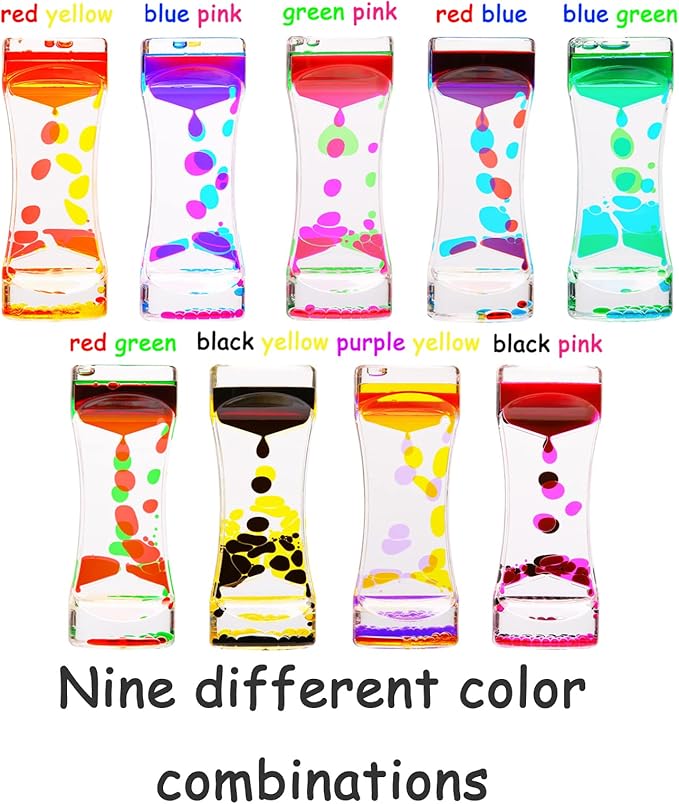Liquid Motion Bubbler,9 Pack Floating Sensory Play Water Timer Fidget Toys for Adults and Kids,Calm Relaxing Autism ADHD Children Activity, Colorful Hourglass for Sensory Play