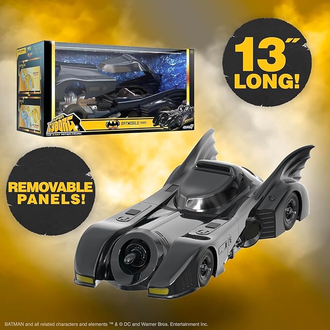 Super7 Super Cyborg Batman Batmobile 1989 (Full Color) - 13" Batman Action Figure Vehicle Classic Movie Collectibles and Retro Toys