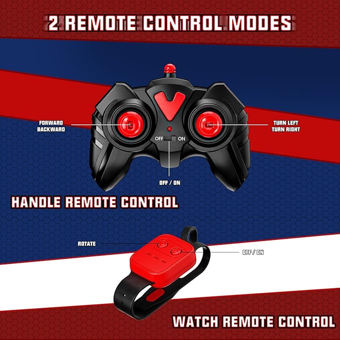RC Stunt Cars, Gesture Sensor Remote Control Car, 4WD Remote Control Monster Trucks, 2.4Ghz RC Rock Crawler with Headlights Wheel Lights, Double Sided 360° Flips RC Car Toys for Kids Boys Girls (Red)