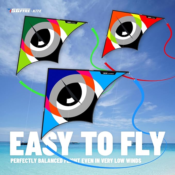 Delta Kite Set for Kids and Adults,Extremely Easy to Launch for Beginners, Perfect for Beaches and Parks,ites for Beach Trip Park Family Outdoor Games and Activities (Eye of The Sky Blue,red,green, 3)