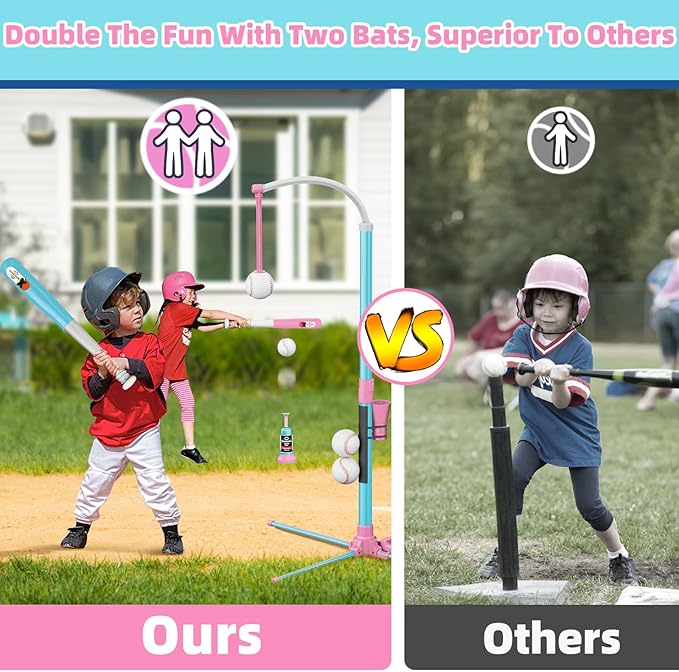 3-in-1 T Ball Set for Kids, Adjustable Height Hanging Baseball Batting Tee Set with 2 Bats, Teeball Hitting Stand, Ball Launcher for Toddlers, Sport Toys Outdoor/Indoor for Boys Girls