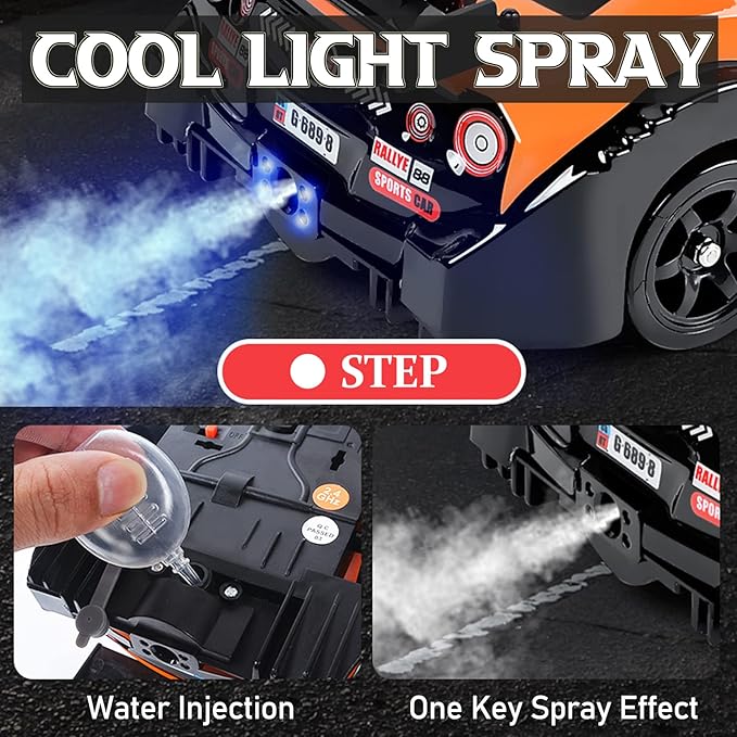Remote Control Car RC Drift Car 1/16 Scale 4WD with LED Lights 2.4ghz 18km/H Rechargeable High Speed Drift Racing Sport Toy for Adults Boys Girls Kids Gift 2pcs Batteries and Extra Tires
