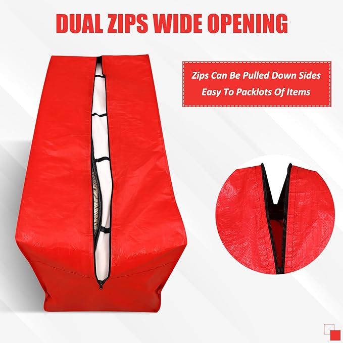 Windyun 4 Pack 69 Gallon Extra Large Storage Bags XXL Moving Bags with Zipper Handles Heavy Duty Jumbo Big Totes Box for Halloween Skeleton 4-12 Feet Christmas Tree Storage College Dorm Cloth (Red)