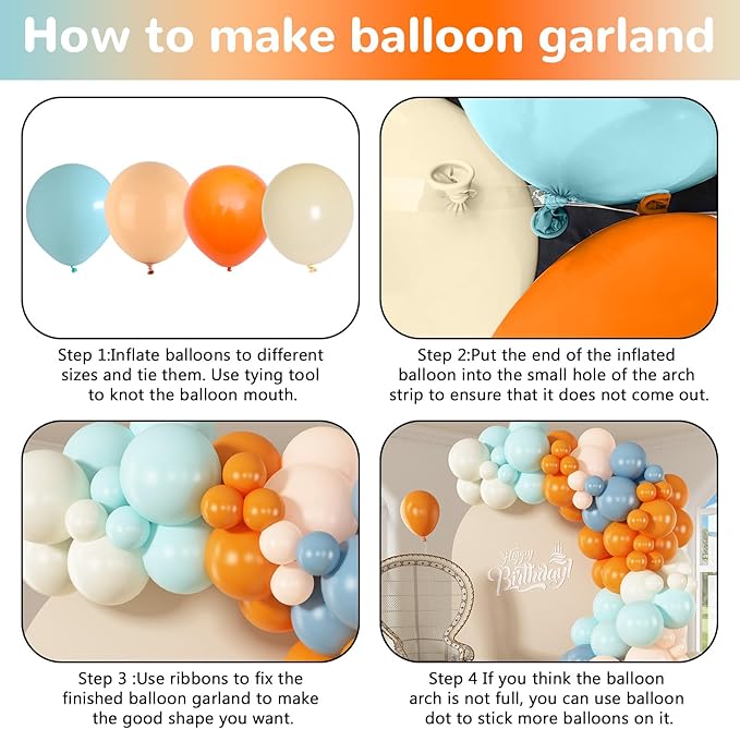 Orange and Blue Balloons Arch Kit Retro Dusty Blue Teal Orange Ivory White Beige Nude Latex Party Balloons Garland for Thanksgiving Fall Autumn Baby Shower Birthday Party Decoration