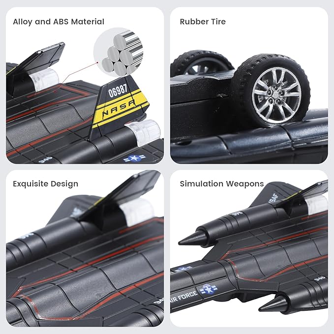 Double Metal Fighter Army Toy Airplane Model with Sound & Light, Pull Back Alloy Plane Military Toy Diecast Jet Toy, Birthday Gift for Toddler Boys and Girls