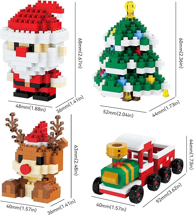4 Pack Christmas Stocking Stuffers Gifts for Kids, Santa Claus Design Building Blocks, 2025 New Christmas Building Blocks Theme Ornaments, Xmas New Year Birthday Gifts for Boys, Girls and Teens