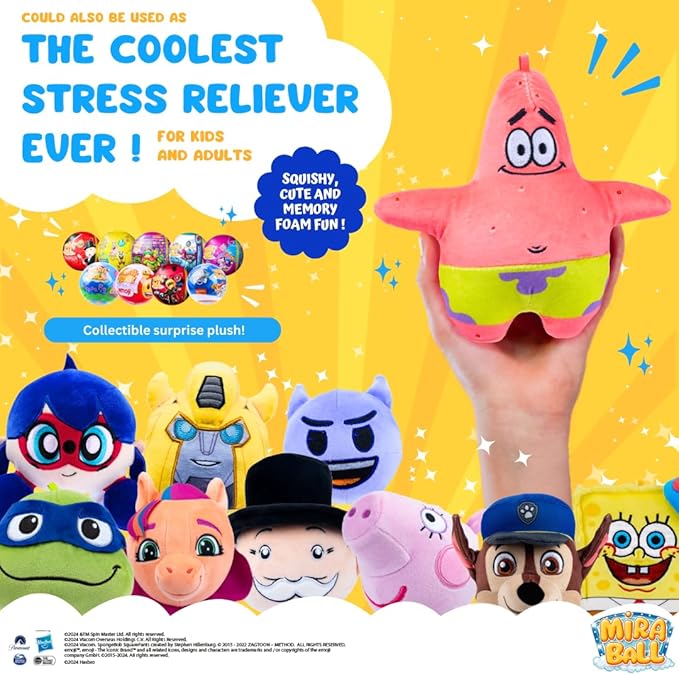 Spongebob Collectible Blind Box for Kids Aged 3+ - Plush Blind Box Mystery Toy with Mini Figures/Squishy Toy - Ideal Stocking Stuffers, Goodie Bag Stuffers, Toy Gift Ideas (4-Pack)