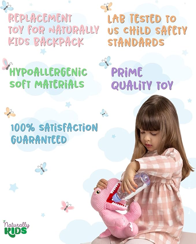 Naturally KIDS Stuffed Animal, Toddler Gifts for Boys, Girls, Plush Dinosaur Toy Pink