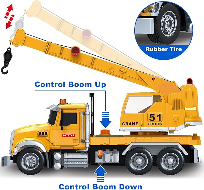 Kids Toys for 3 4 5 6 7 8 Years Old Boys, Crane Truck Toy with Lights, Sounds, Toddler Friction Powered Truck Vehicle Toy for Boys Girls Chrismas Birthday Gifts
