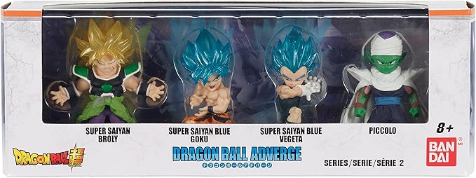 Bandai Namco - Dragon Ball Super - Super Saiyan Blue Goku, Super Saiyan Blue Vegeta, Super Saiyan Broly, and Piccolo, Dragon Ball Adverge 2" Figure (Box Set 3)