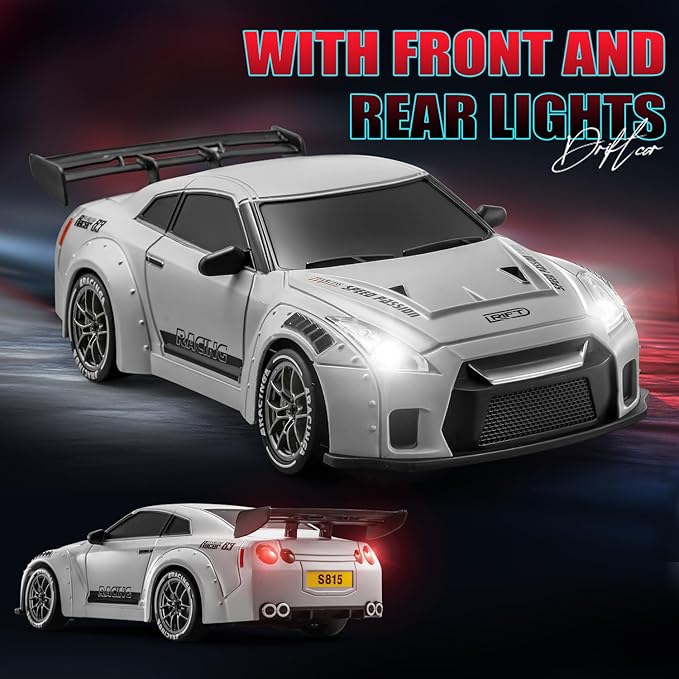 ACAMMZAR RC Drift Car, 1:24 Remote Control Car for Kids, 20KM/H 4WD High Speed RC Cars with LED Lights, Two Batteries, Extra Drifting Tires, Vehicle for Adults Boys Girls