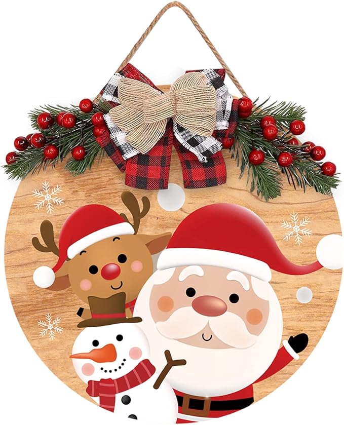 Merry Christmas Decorations Wreath, Merry Christmas Sign Front for Door Decoration, Rustic Wooden Holiday Decor for Front Door Porch Window Wall Farmhouse Indoor Outdoor Decorations