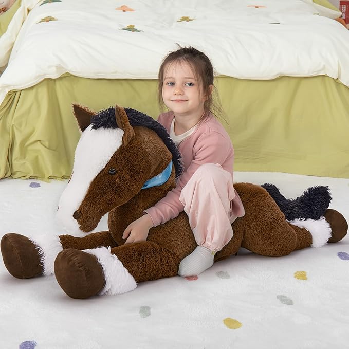 MaoGoLan Large Horse Stuffed Animal for Boy, Big Horse Plush Toy for Girl, Ridable Stuffy Pony for Kids, Coffee Stuffed Pony Plush Pillowfor Baby Shower or Birthday Party Favor Gift, 47 inches
