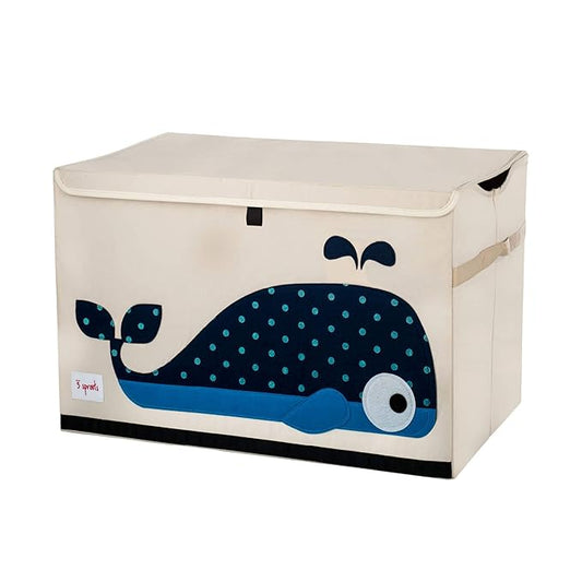 3 Sprouts Large Toy Chest for Kids with Lid and Handles - Collapsible Toy Storage Bin/Trunk/Box/Basket Organizer for Boys & Girls Playroom, Nursery, Whale