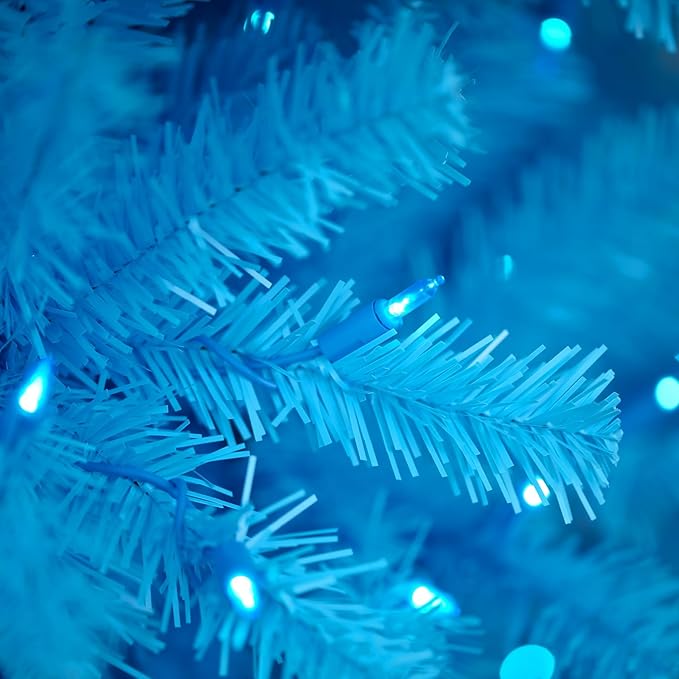 YULETIME 6.5ft Pre-Lit Blue Christmas Tree, Artificial Holiday Decorative Tree with UL Listed 300 Blue LED Christmas Lights (Blue)