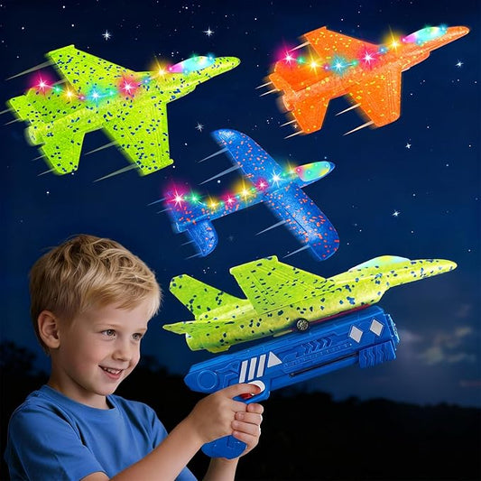 3 Pack Airplane Launcher Toys, 13.2 inch LED Foam 2025 J-15 Fighter Jet ＆ Glider Catapult Plane for Boys, Flying Toys Birthday Halloween for Boys Girls 4 5 6 7 8 9 10 11 12 Year Old