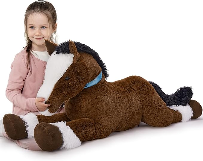 MaoGoLan Large Horse Stuffed Animal for Boy, Big Horse Plush Toy for Girl, Ridable Stuffy Pony for Kids, Coffee Stuffed Pony Plush Pillowfor Baby Shower or Birthday Party Favor Gift, 47 inches